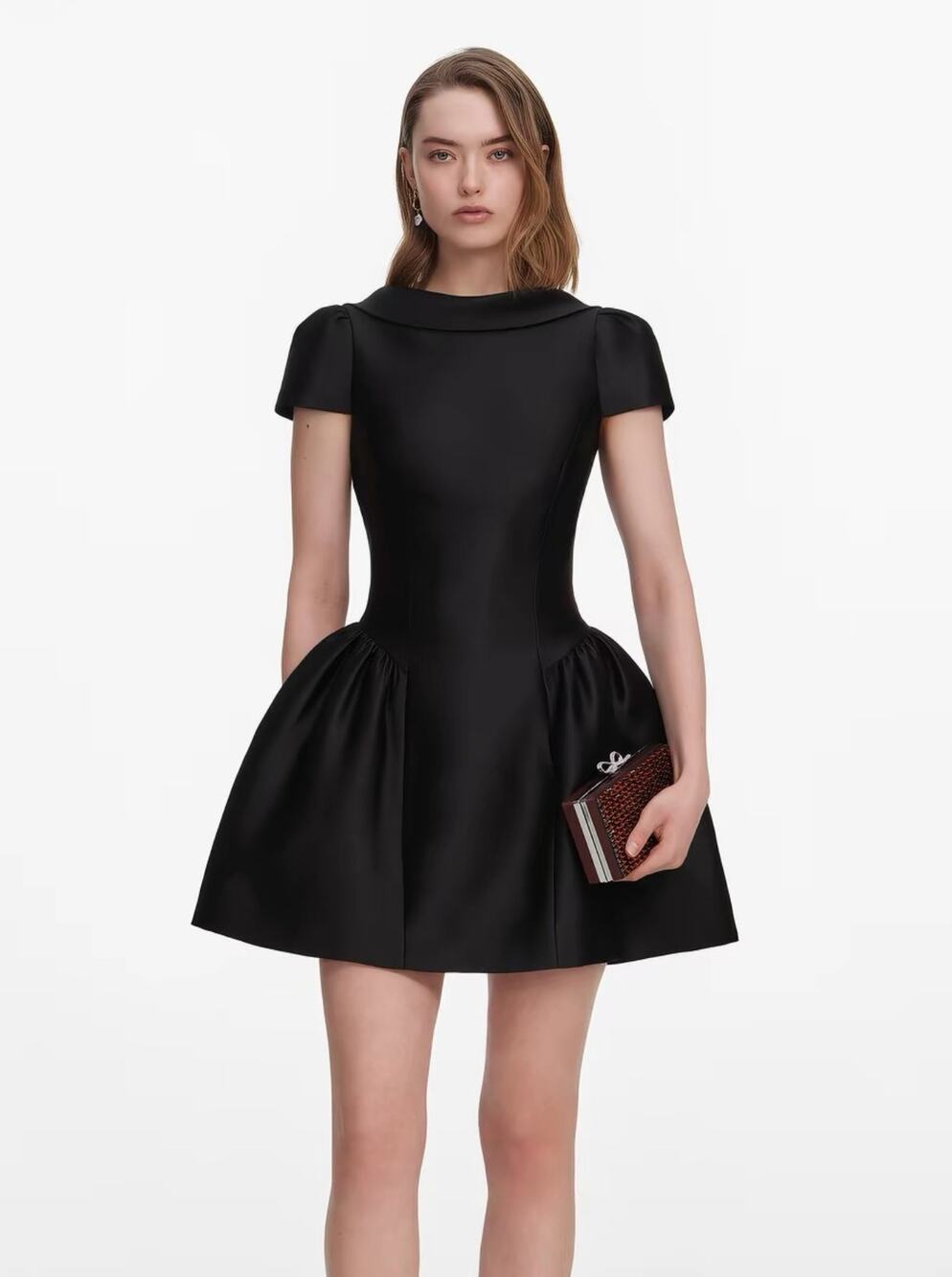 Self-Portrait Black Taffeta Collared Mini Dress